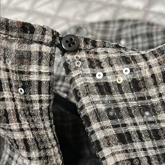 White and Blue Boxy Sequin Blouse - Picture 6 of 6